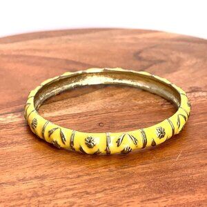 Yellow Bangle With Gold Embossed Floral Designs 2.5" In Diameter